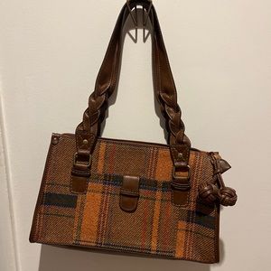 Vintage brown and plaid wool purse